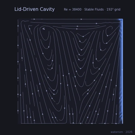 Animated gif of lid-driven cavity flow showing recirculation vortex